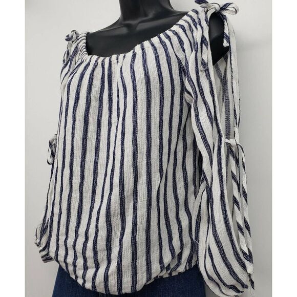 Areopostale Stripe Top Long Sleeves w/Slits Off Shoulder Pullover - Picture 2 of 9